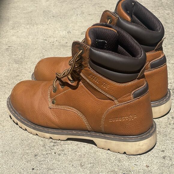 Eurostar STEEL TOE Tan Work Boots Oil Resistant Men’s Size 8 Excellent Shape - Picture 1 of 6